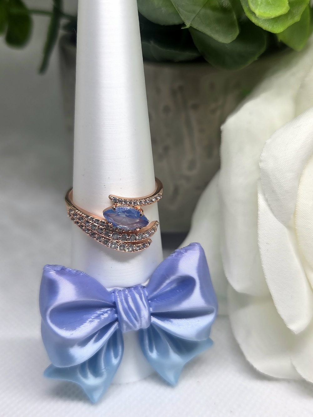BP Rose Gold Ring with Lavender-Blue CZ Stone and Crystal Accents